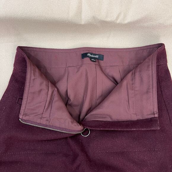 Madewell Fireside Wool Blend Mini Burgundy 2 Front Pockets Skirt Size 2 - Picture 7 of 10